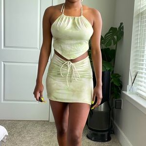 Princess Polly Celebration Halter Top Skirt Set Sage Green White Tie-Dye